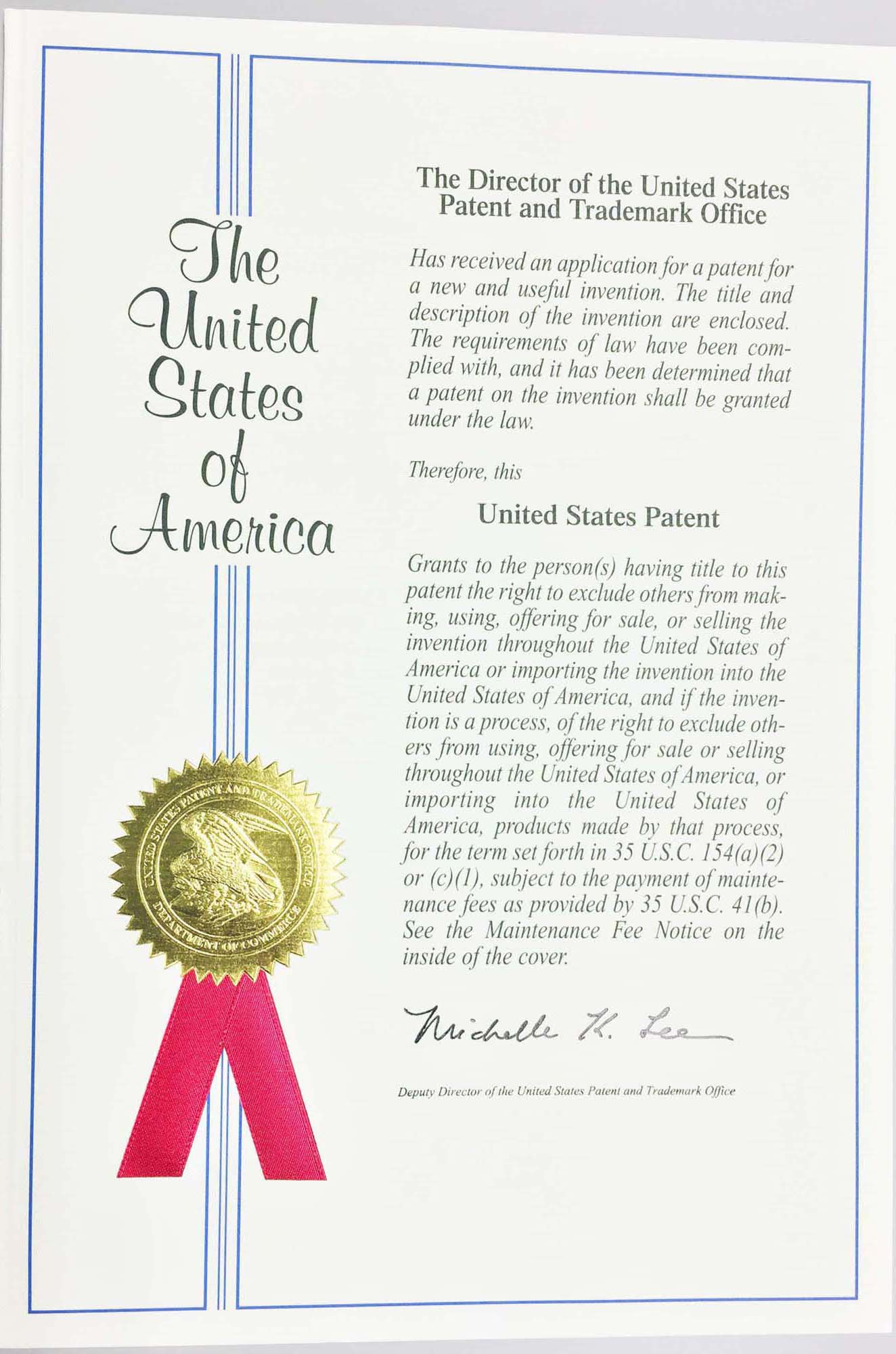 アメリカの特許証
